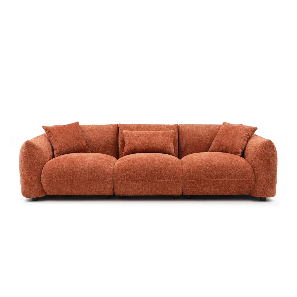 Mid Century Modern 3 Seater Sofa Living Room Bedroom Orange Upholstery justone interior