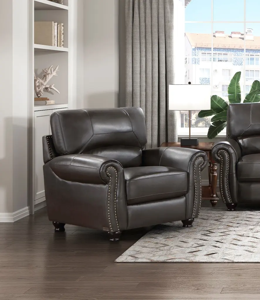 1Pc Dark Brown Leather Chair Rolled Arms Trim Cozy Plush Seating Living Room kanepe