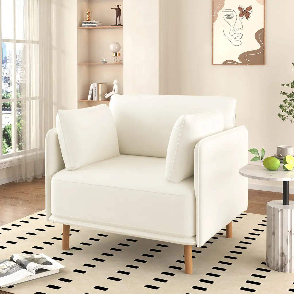 39 Inch Modern Upholstered Accent Chair Soft Cushions Polished Armrest Living Room nh-purenest