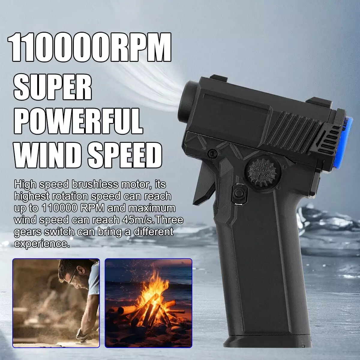 Jet Dry Mini Blower - 110000 RPM Wind Speed. Turbo Mini Blower Air Duster Replaceable Nozzle. Multifunctional Super Jet Fa...