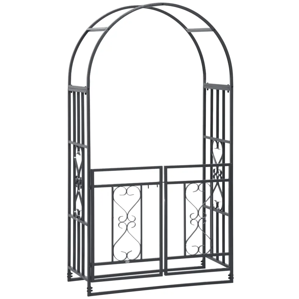 Outsunny 81 Inch Metal Garden Arbor Double Doors and Locking Gate Climbing Plants aosom business