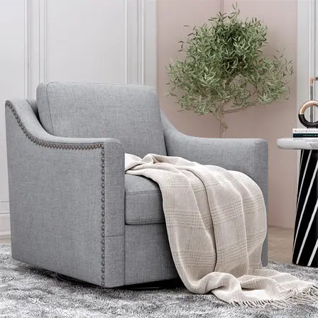 360 Degree Swivel Armchair Cotton Linen Skin Friendly Fabric Ergonomic rnb