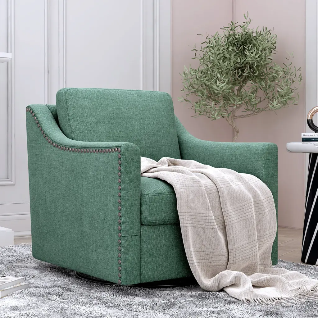 360 Degree Swivel Armchair Cotton Linen Fabric Ergonomic Design rnb