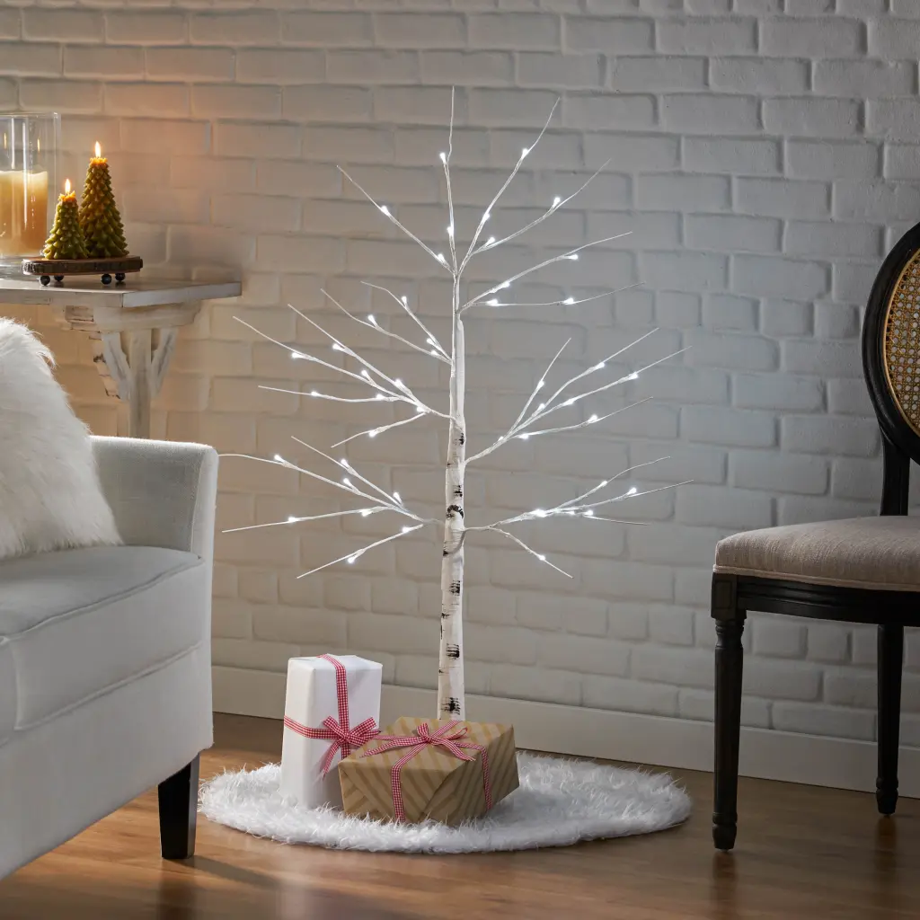 4Ft Birch Tree White Light 48 LED Artificial Barkul IP44 30V 3.6W Extended Outdoor Decoration nh-bc furniturings