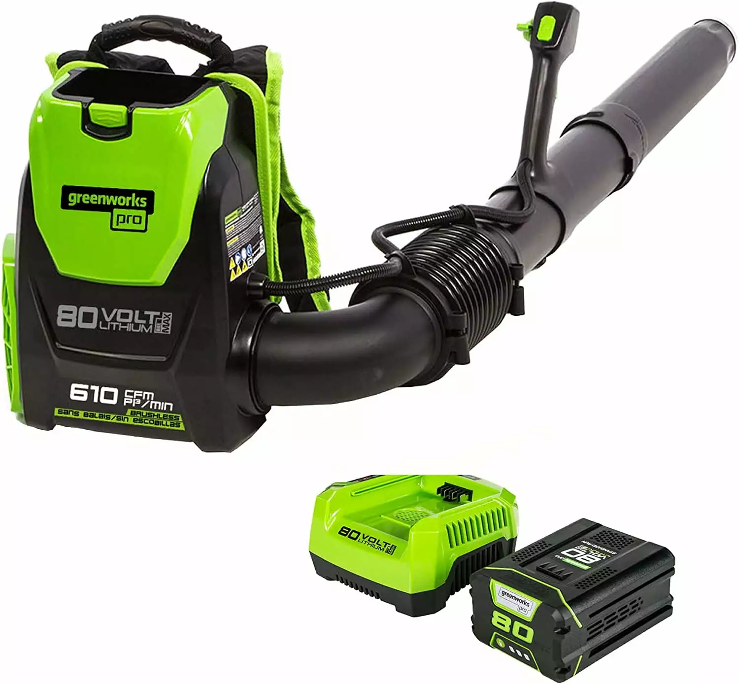 Greenworks 80V 610 CFM Brushless Backpack Blower 2.5 Ah Battery & Charger 2404802