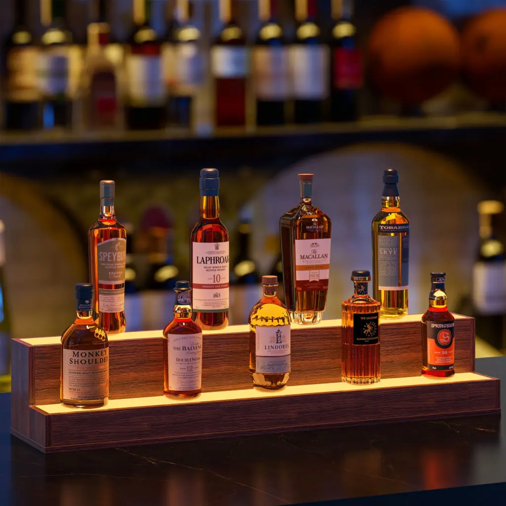 LED Lighted Liquor Bottle Presentation Shelf 37 Inch Bar Display Shelf cubehom