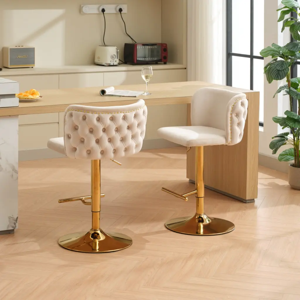Swivel Barstools Adjustable Seat Height Gold Plating Base Classic Kitchen Stools a-a furniture