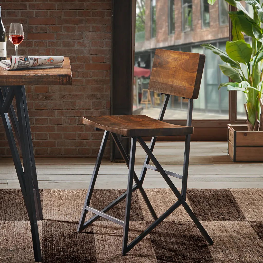 Trestle Counter Stool Reclaimed Brown Gun Metal Wood jla