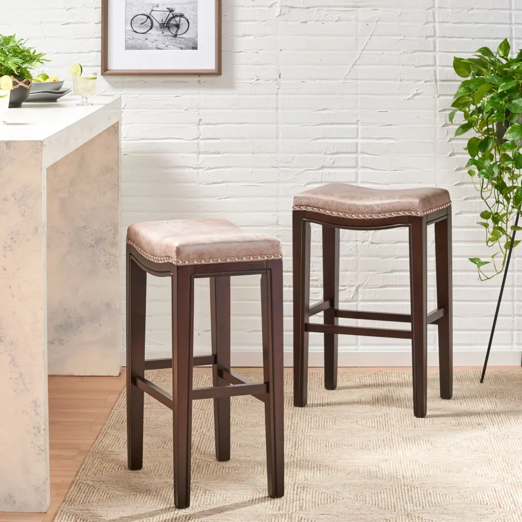 Tiffin Studded Barstool MP2 Set 2 Grey Fabric Upholstered Kitchen Or Bar nh-cloudhouse