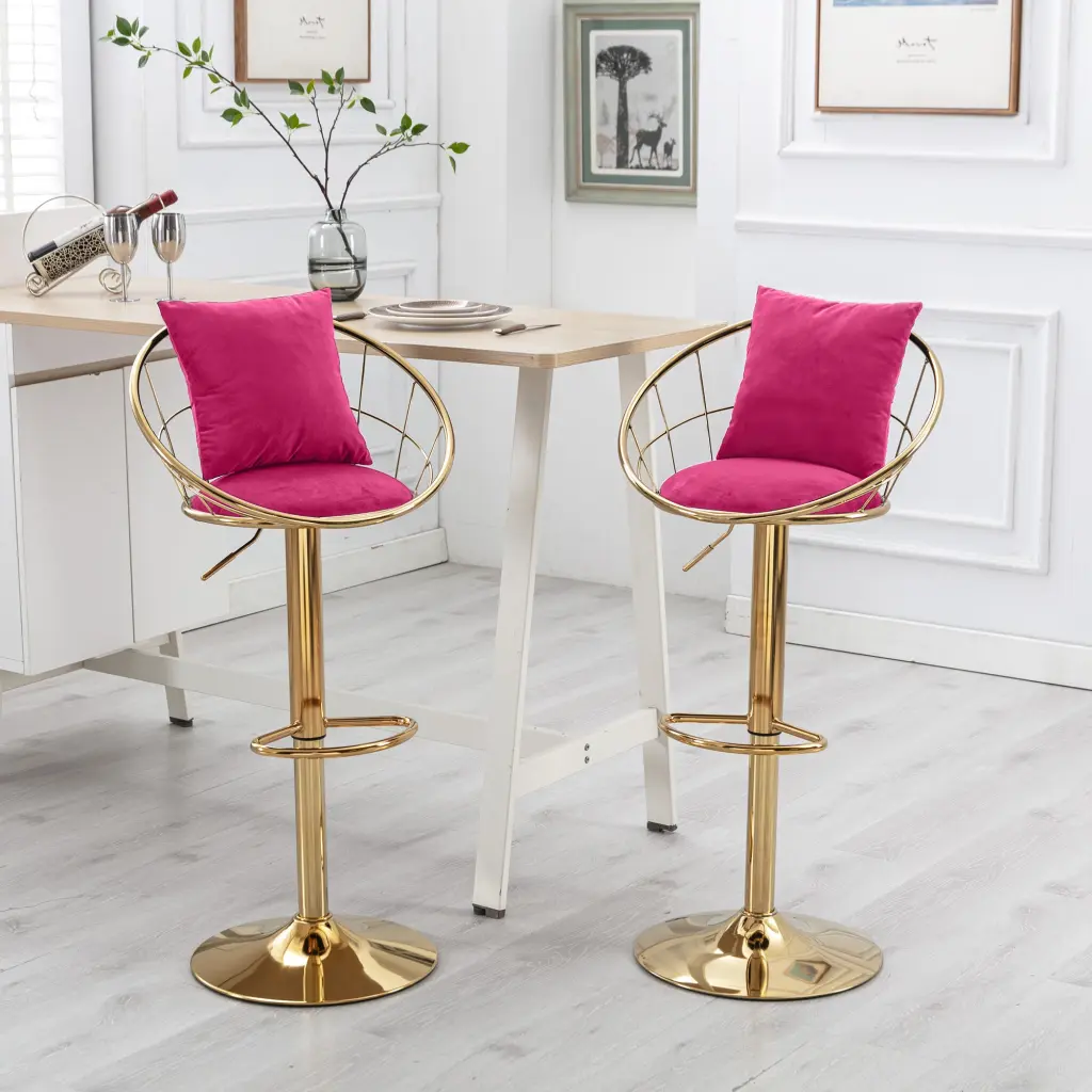 Rose Red Velvet Bar Chair Pure Gold Plated One---kind Design 360 Degree Swivel zen zone