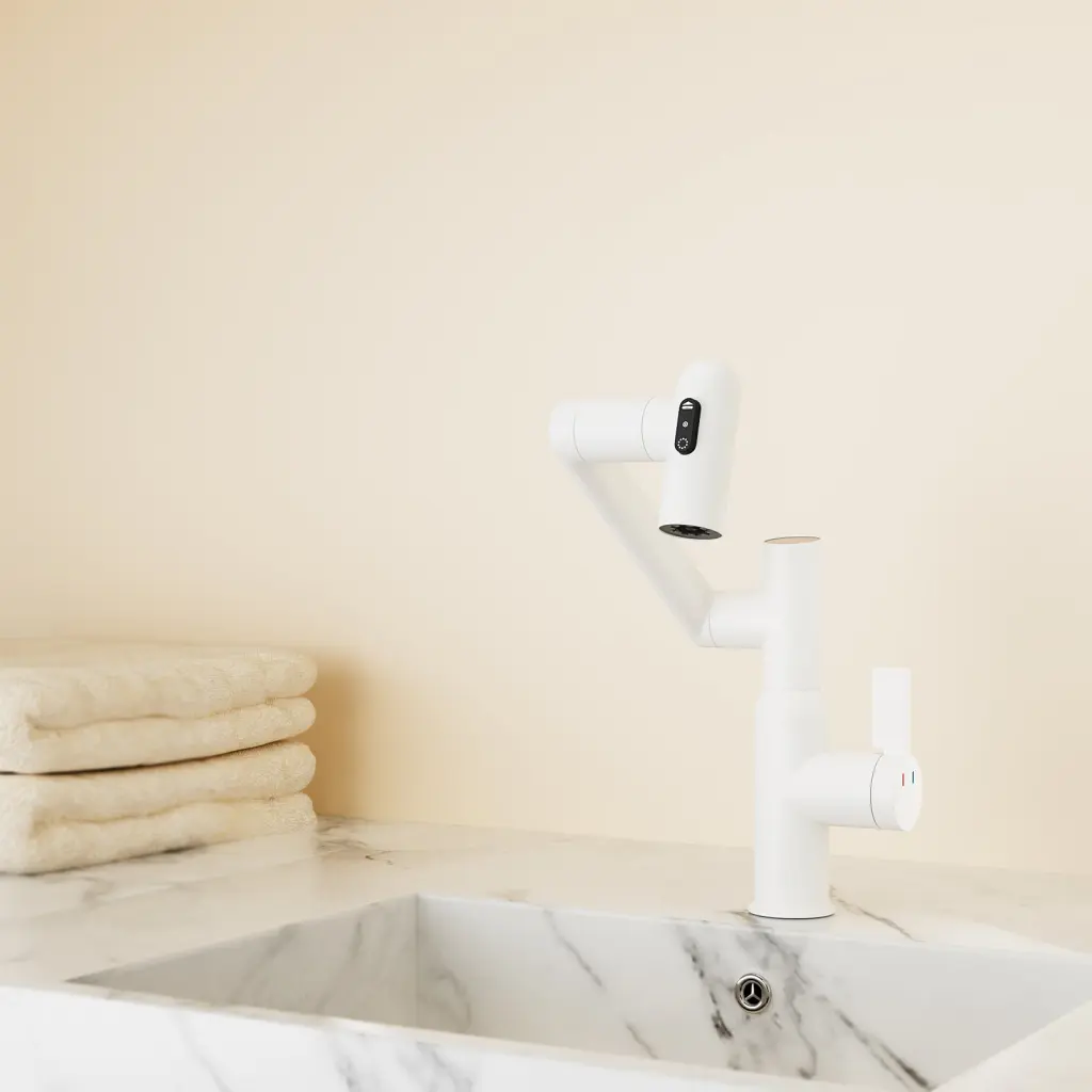 Bathroom White Sink Faucet Spray Function and Temperature Presentation Modern Basin Tap sihua sanitary ware