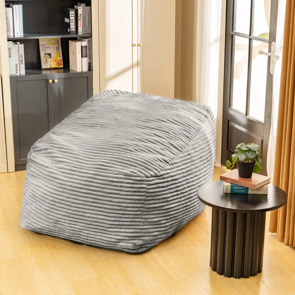 Faux Fur Timeless Bean Bag, Grey Modern Casual Lounger Primary Living Space magic furniture