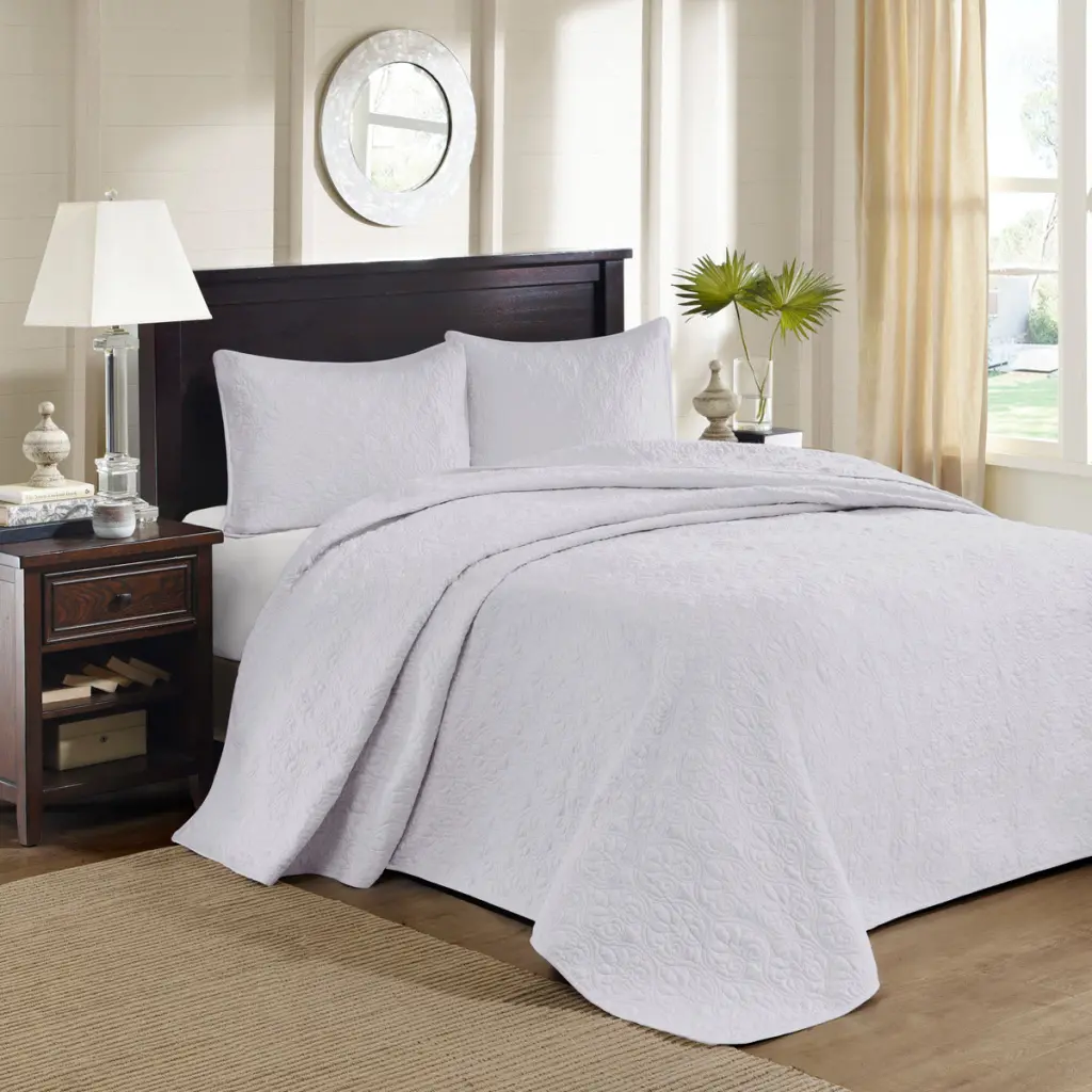 Reversible Bedspread Set - White Queen Size Cotton Bedding jla