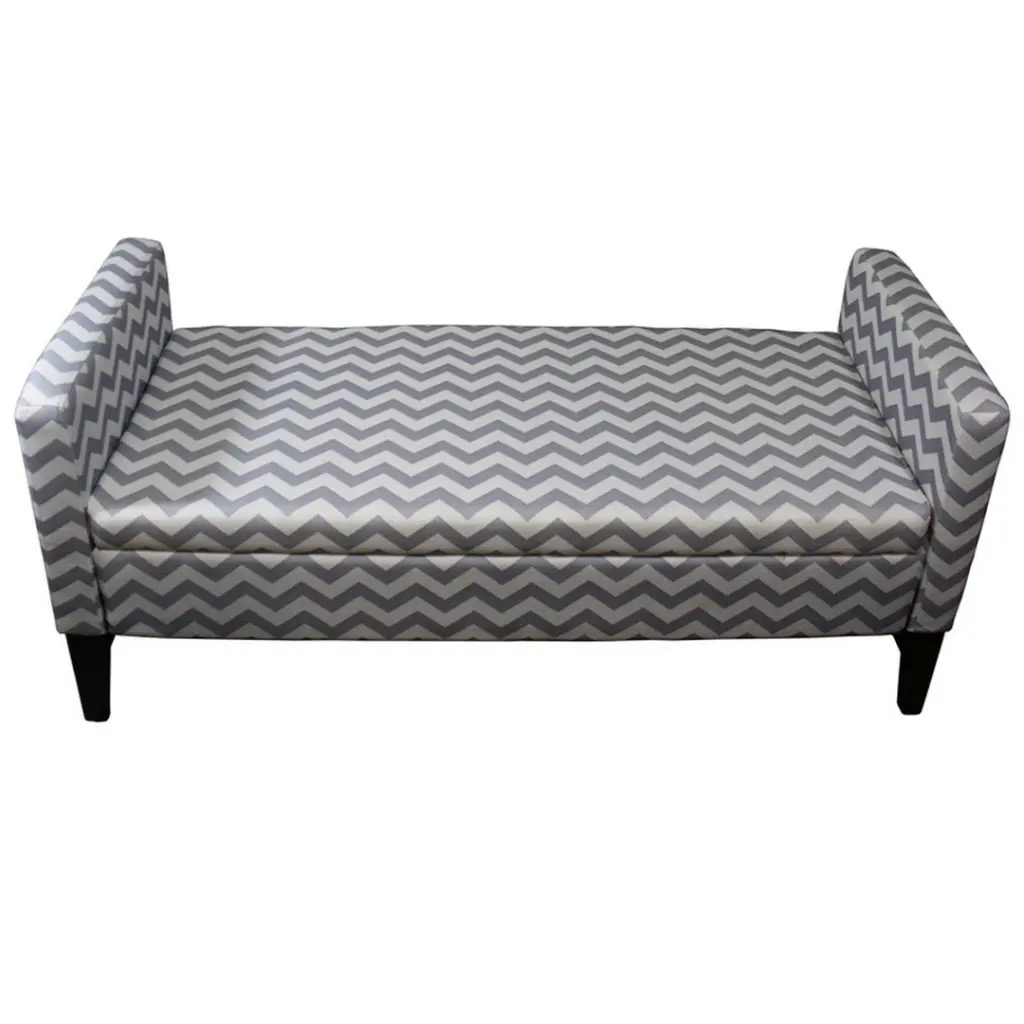 24 Inch Tall Geometric Storage Bench Neutral Grey Blue Grey Wood Finish california home