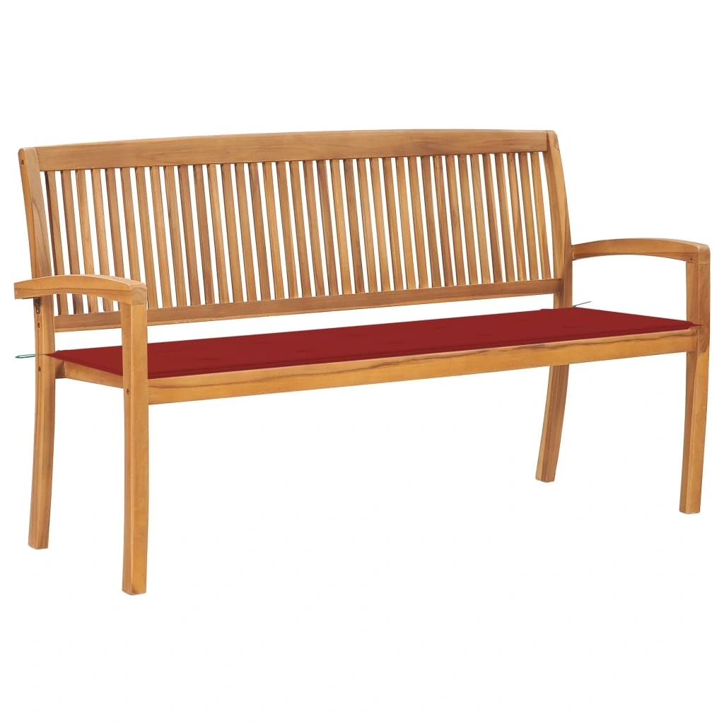 vidaXL Stacking Patio Bench Cushion 62.6 Inch Solid Teak Wood Garden Furniture