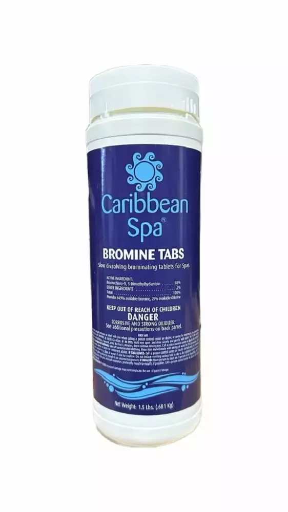 Caribbean Spa Bromine Slow-Dissolving Hot Tub Tablets 1 inch Tabs - 1.5LB Container