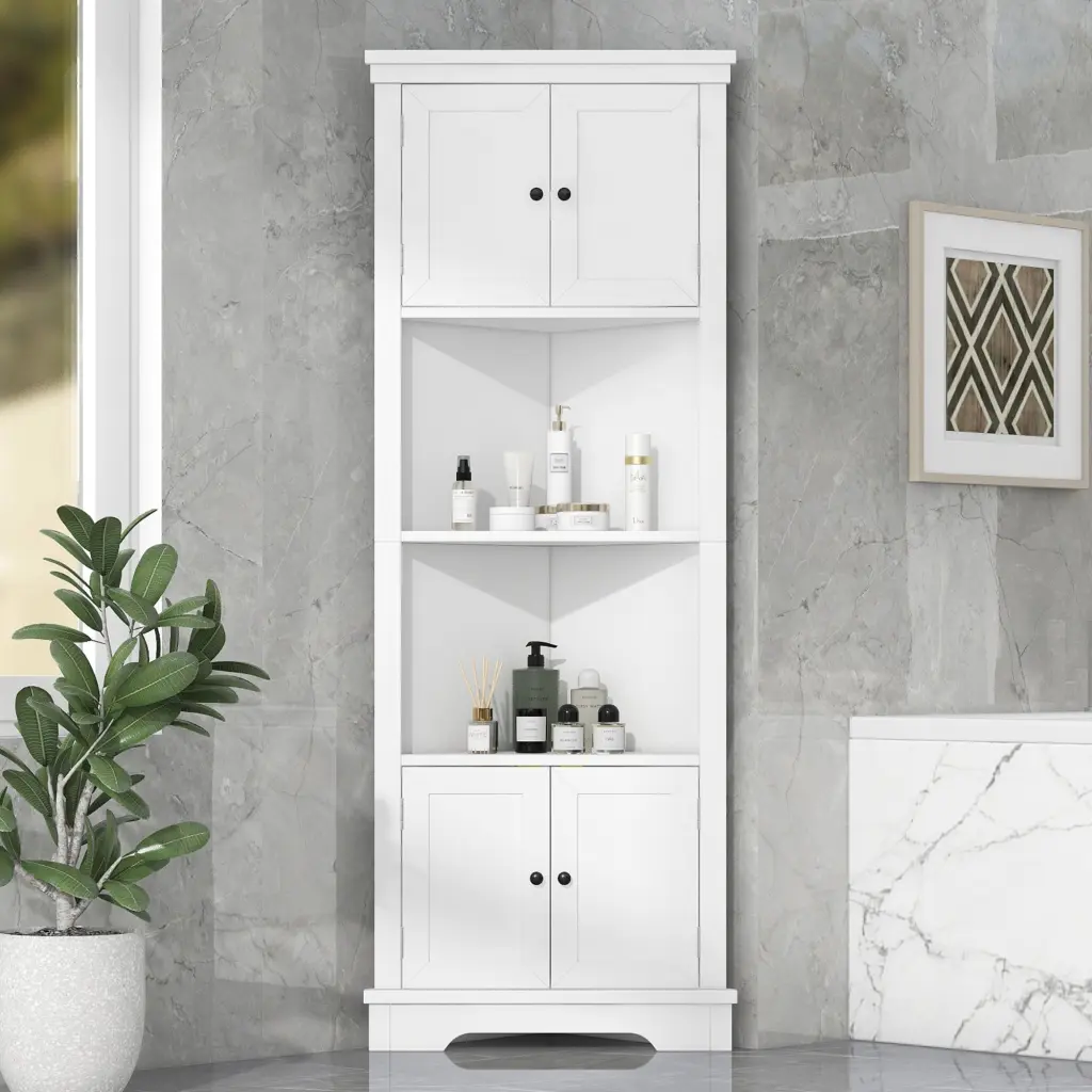 Tall Bathroom Storage Cabinet Corner Cabinet Doors Adjustable Shelves rnb