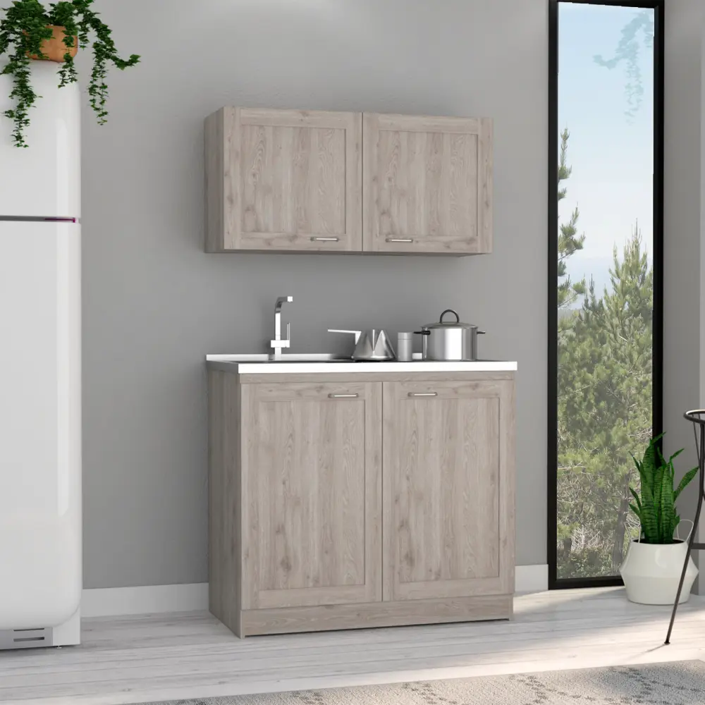Zurich Cabinet Set Two Shelves Light Gray Particle Board Storage Solution rta muebles colombia