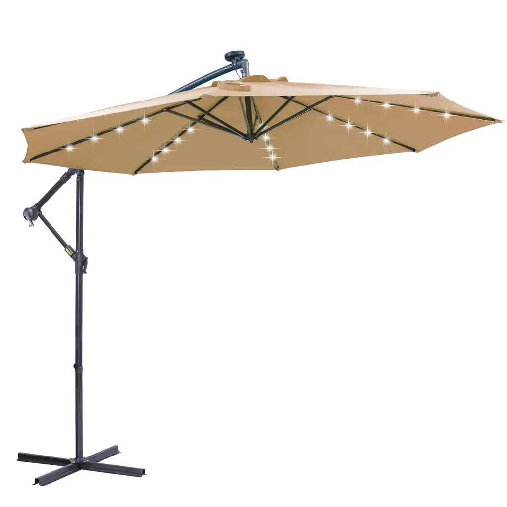 10 Ft Solar LED Patio Outdoor Umbrella Hanging Cantilever Umbrella Off Switch bei you