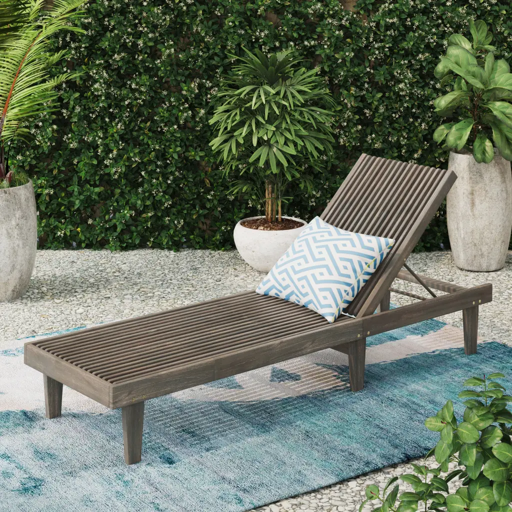 Nadine Chaise Lounge Grey Acacia Wood Outdoor Relaxation Chair nh-purenest