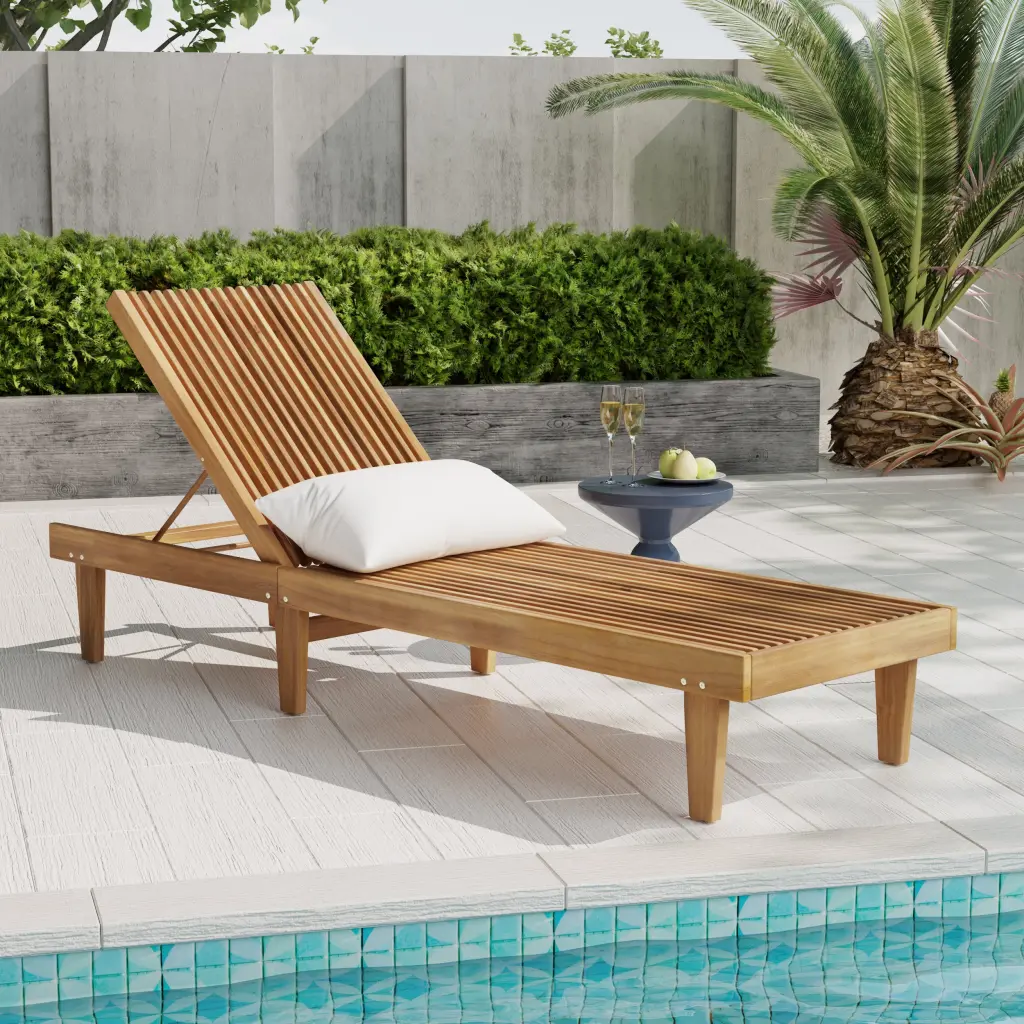 Nadine Chaise Lounge Teak Acacia Wood Outdoor Patio Furniture nh-purenest