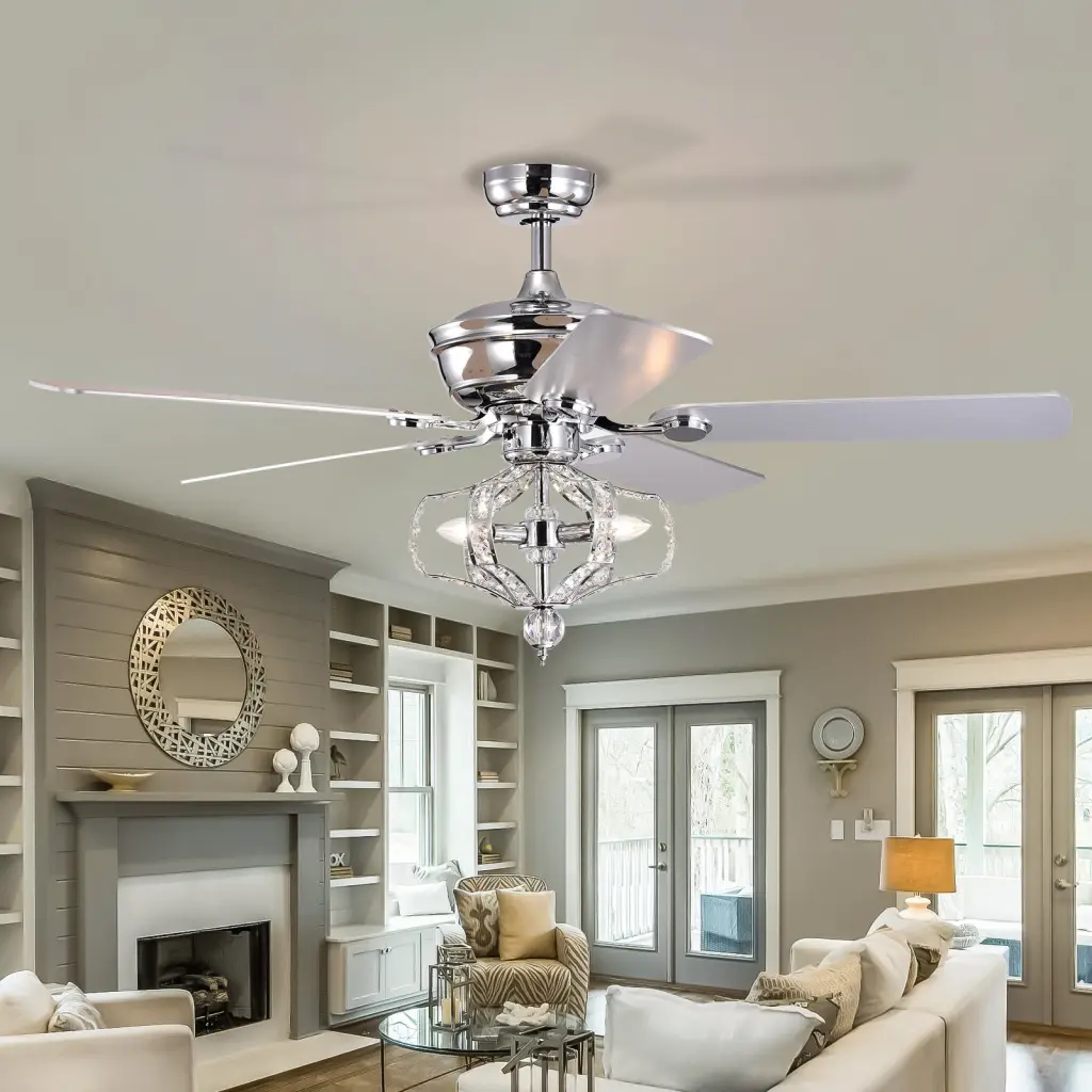 Crystal Ceiling Fan Lights Fandelier Chandelier Reversible Blades Remote hengermei