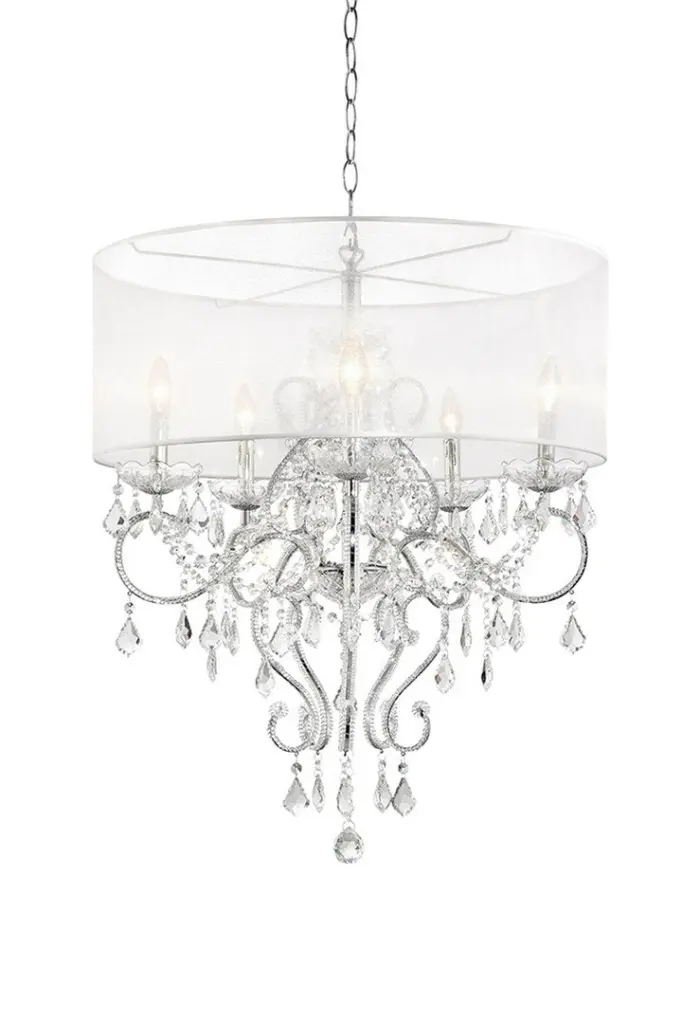 31.5 Inch Tall Ceiling Lamp Evangelia Silver and Crystal Accents Clear Glass california home