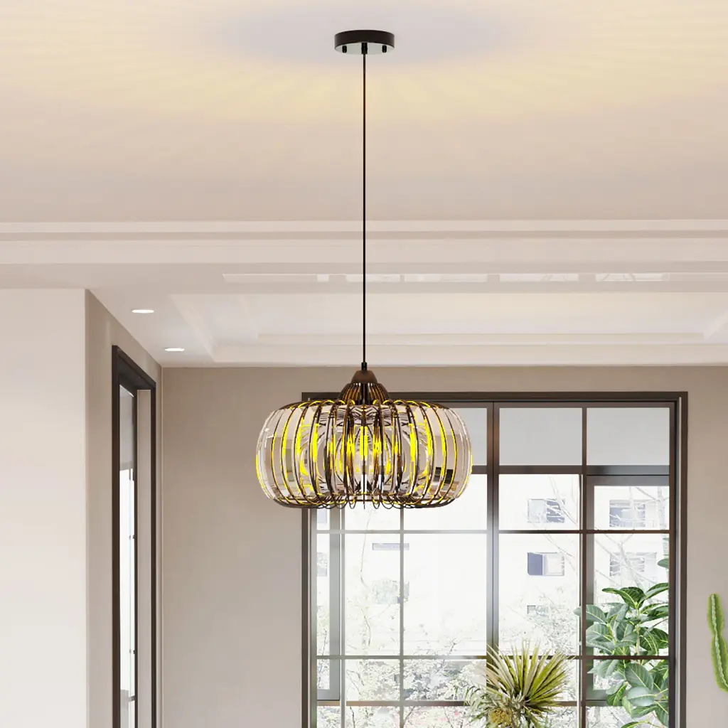 Modern Oblate Black Crystal Chandelier Fixture Ceiling Pendant Light vstory