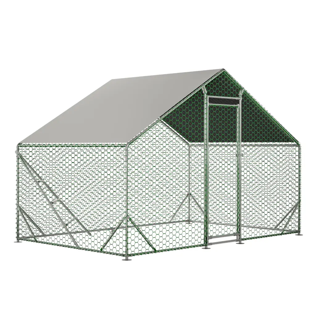 10 Ft. X 6.6 Ft. Large Metal Walk Chicken Coop - Galvanized Poultry Cage w2505