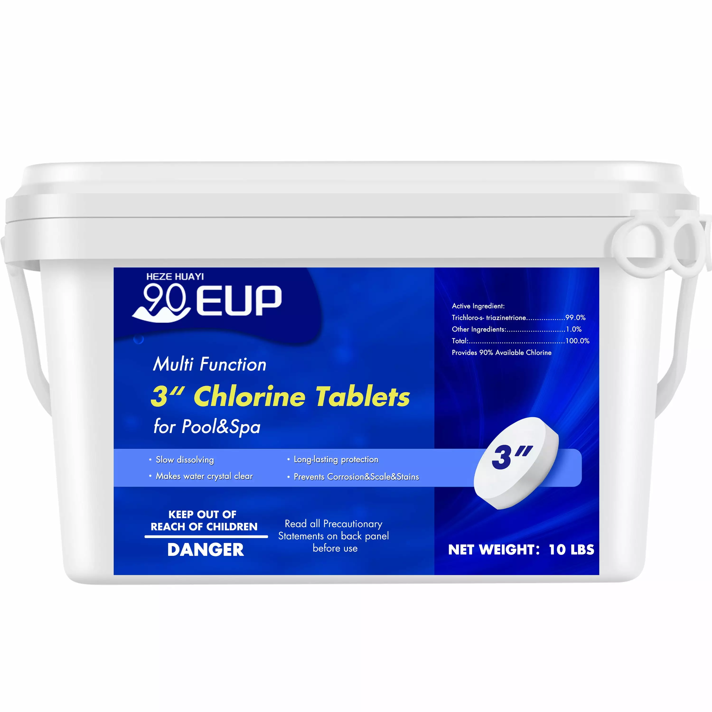 10 lbs Stabilized Chlorine Tablets 3 inch Swimming Pool Sanitizer HEZE HUAYI 90 EUP