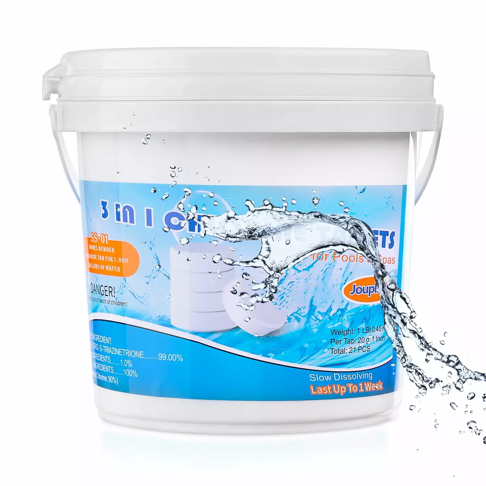 1 LB 1 Inch Swimming Pool Cleaner Tablets Long Lasting Effective Slow Dissolve Pool Clear Trichlor