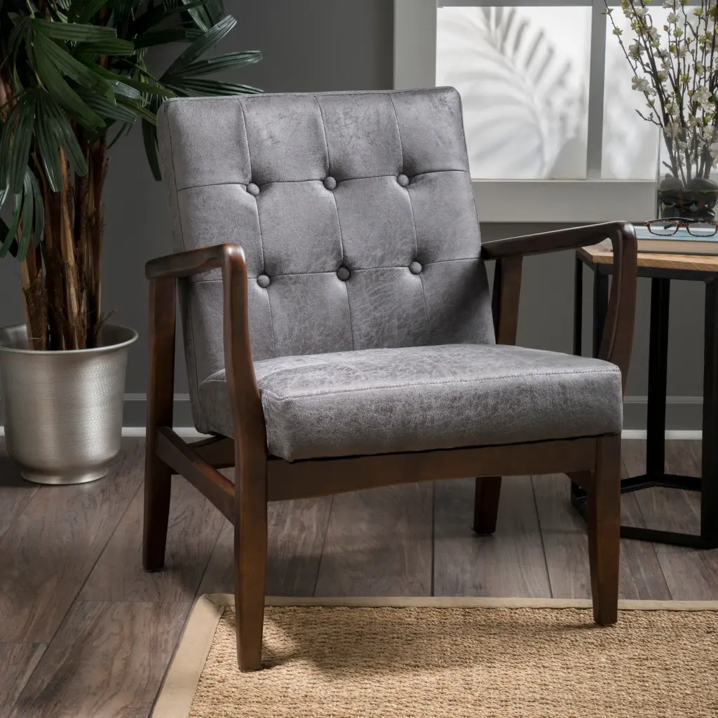 Mid Century Modern Microfiber Club Chair Wood Frame Stylish Seating nh-cozy home