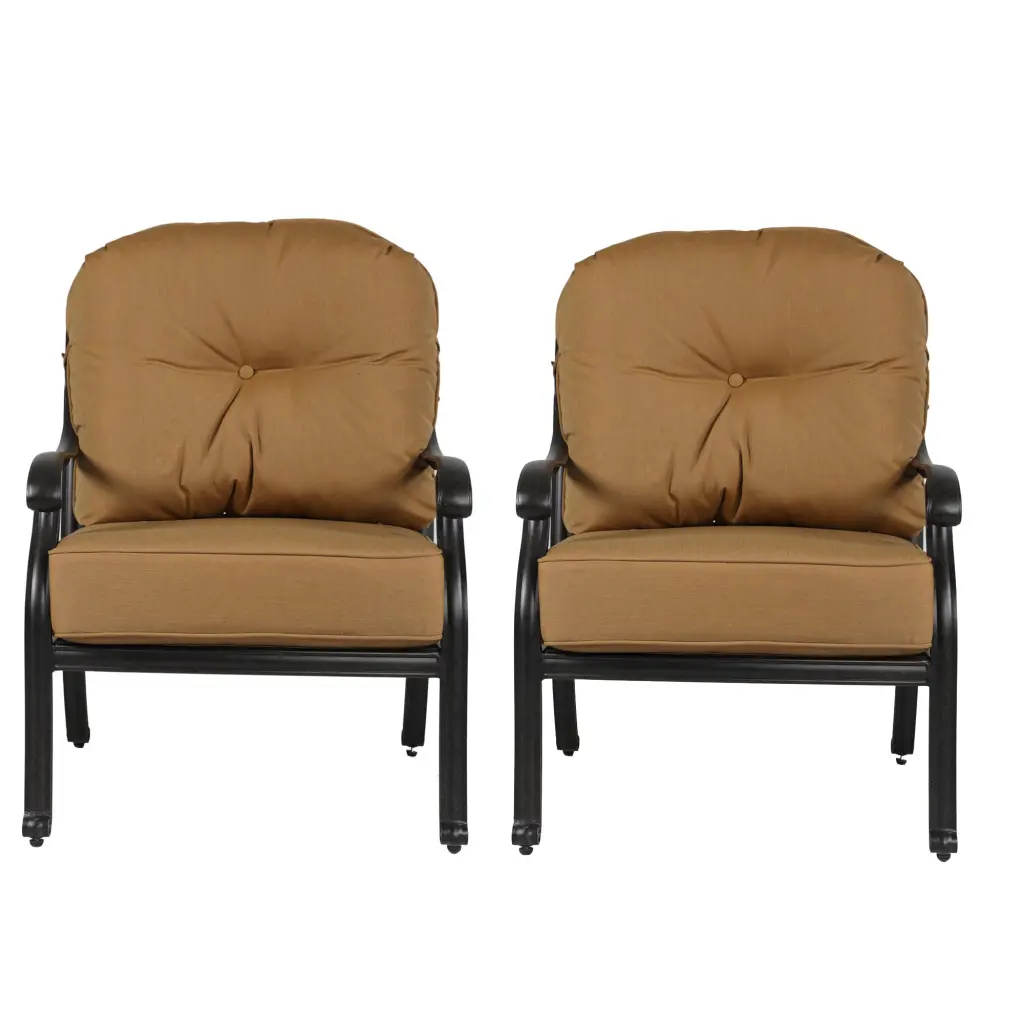 Zoe 28 Inch Outdoor Patio Club Chair Set 2 Cushions Aluminum Frame Brown royal hampton