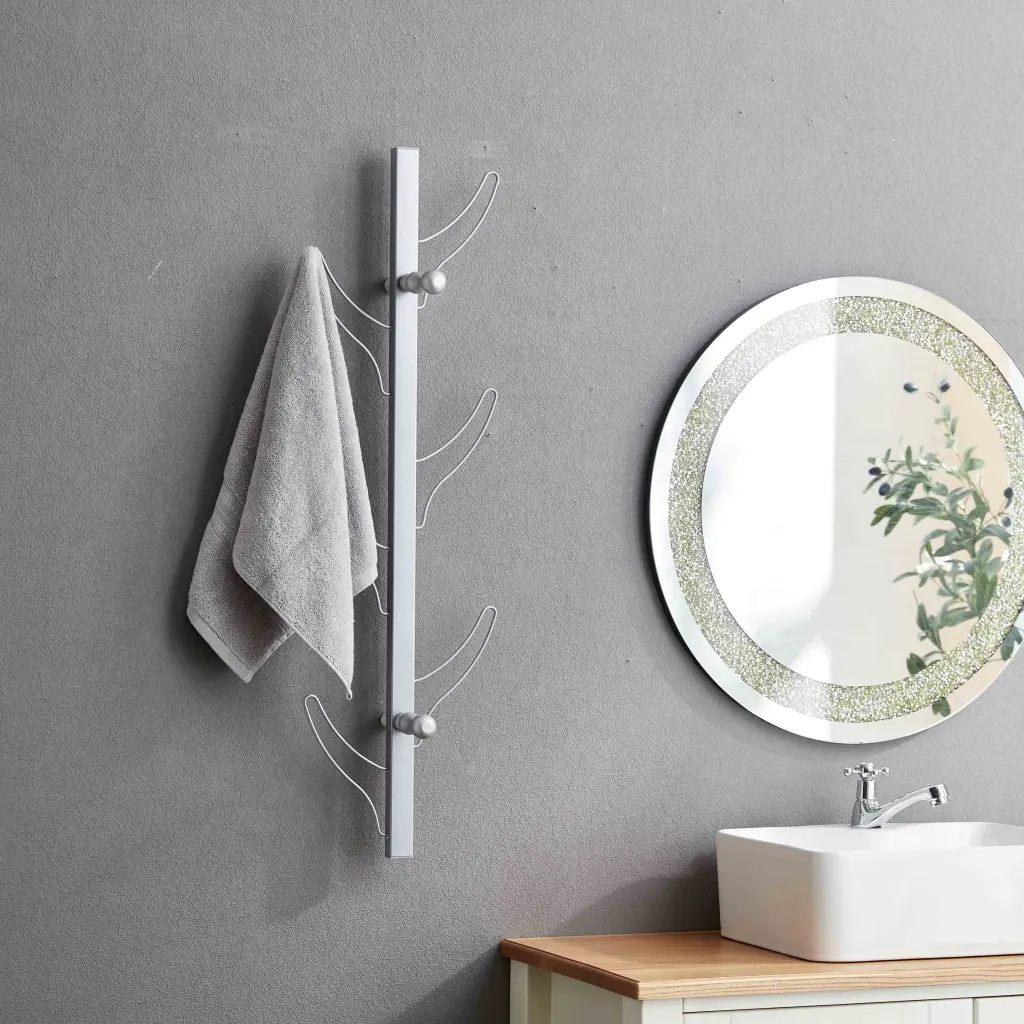Vertical Eight Hook Coat Rack Wall Mount Silver Particle Board id international- inc.