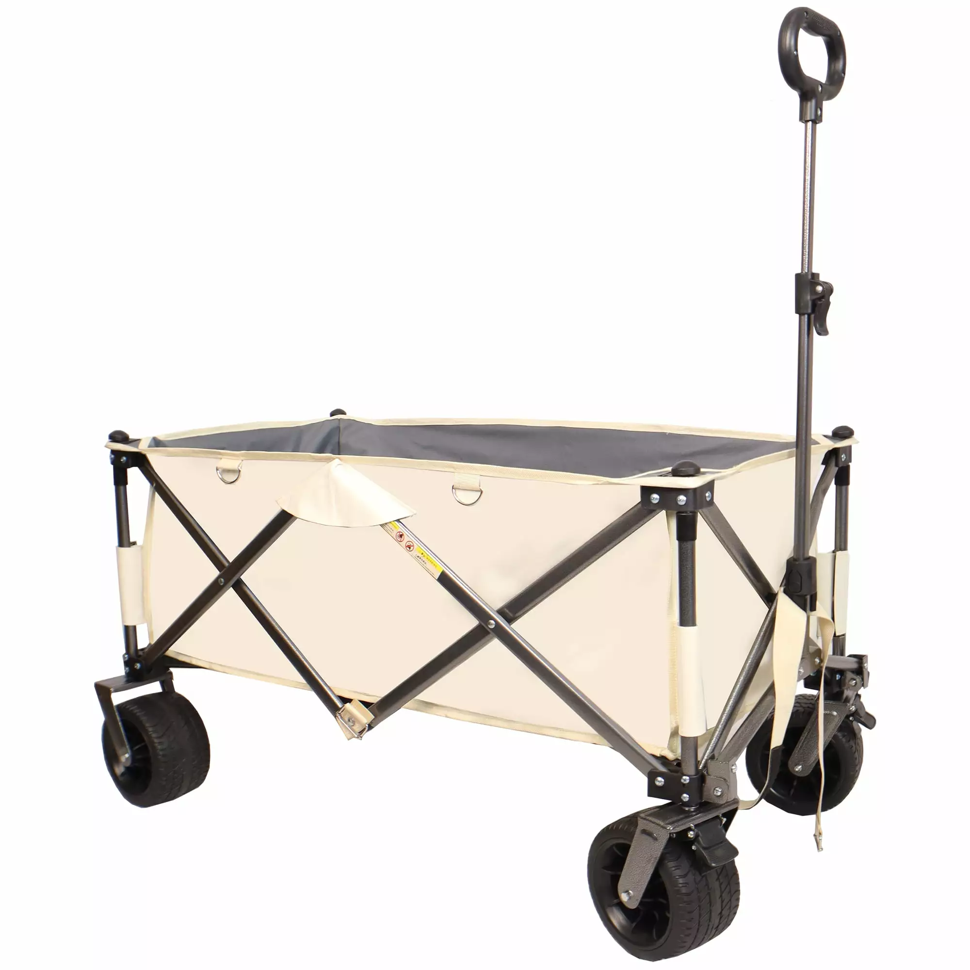Al Fresco Collapsible Beach Wagon Cart Heavy Duty 225 lbs. Garden Wagon Cart Big All-Terrain Wheels Camping. White + Gray