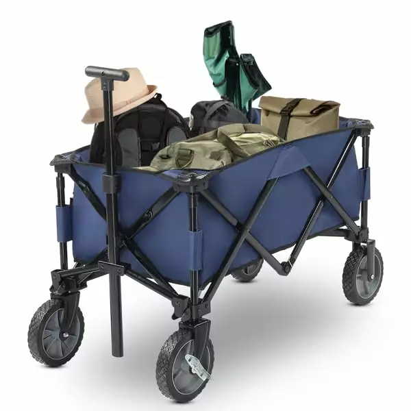 Al Fresco Collapsible Beach Wagon Cart Heavy Duty 150lbs. Garden Wagon Cart All-Terrain Wheels Camping. Blue