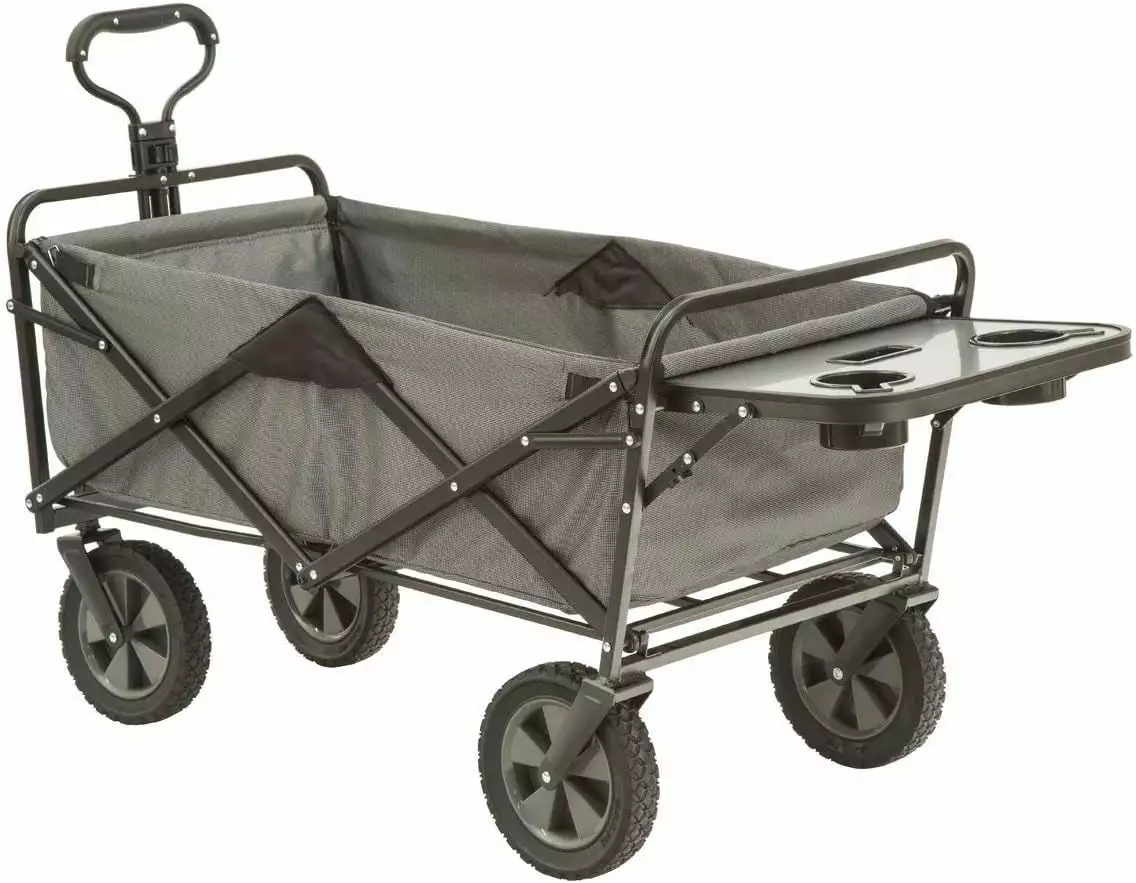 Collapsible Outdoor Utility Wagon Folding Table and Drink Holders. Gray Chansong