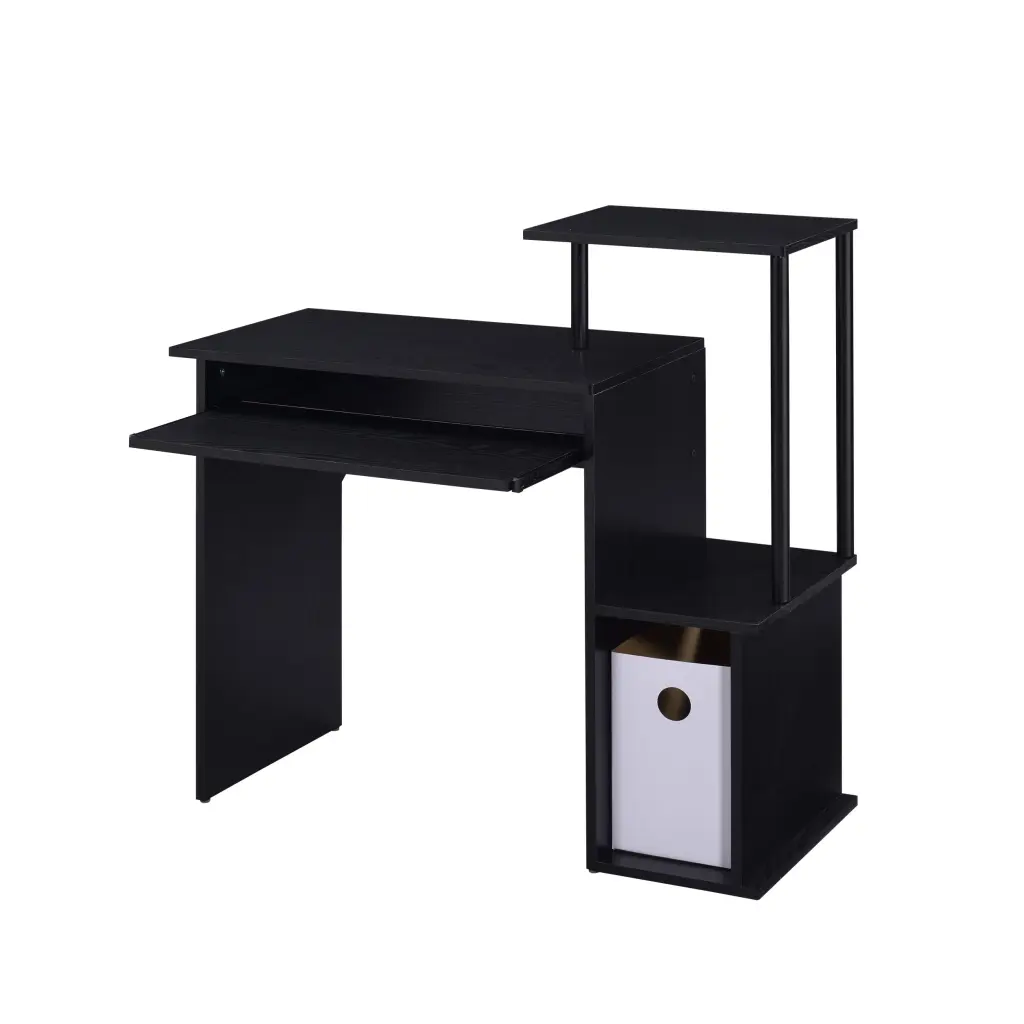 Black Computer Desk Keyboard Tray And Open Shelving furniture max