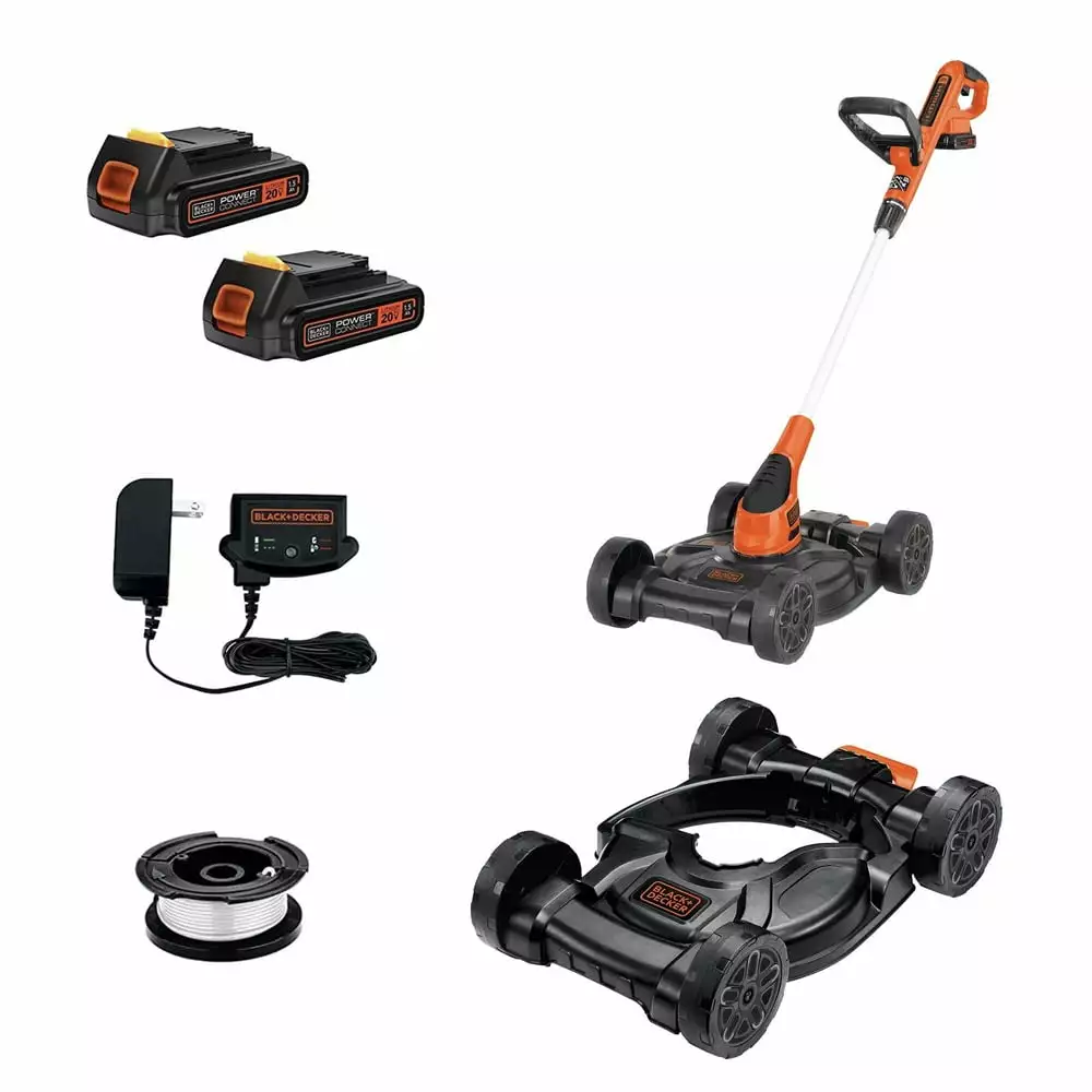 BLACK+DECKER 20V MAX Cordless 12 Lithium-Ion 3--1 Trimmer/Edger and Mower + 2 Batteries BLACK DECKER