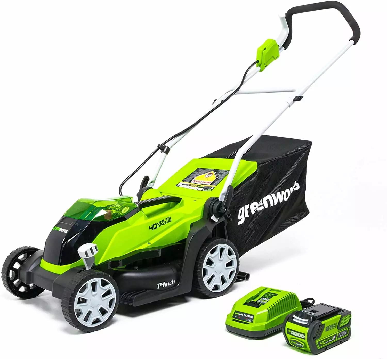 Greenworks 40V 14-inch Cordless Walk-Behind Lawn Mower 4.0 Ah Battery and Charger. 2508202AZ