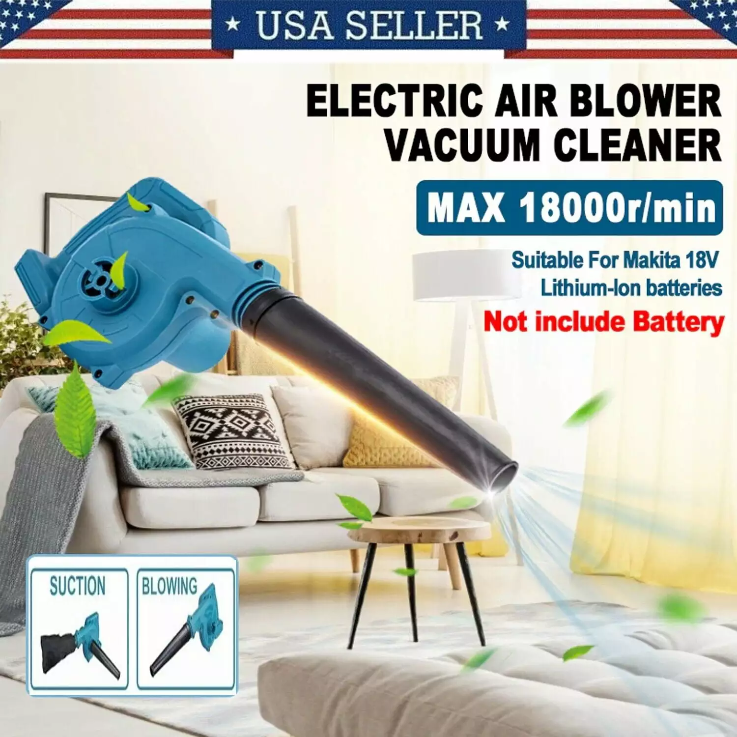 ZGBY 2 In1 Cordless Electric Air Leaf Blower Dust Vacuum Garden Cleaner Battery Tool ZGBY Home Products
