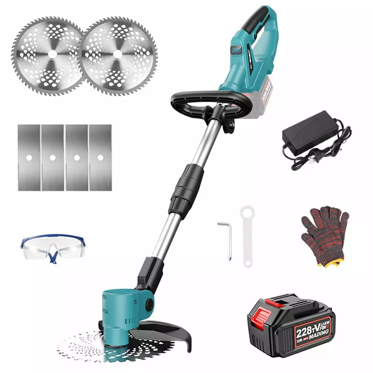 BLUELK Brushless String Trimmer. 9 Inch Electric Weed Eater Lawn Edger Battery. LED Power Screen