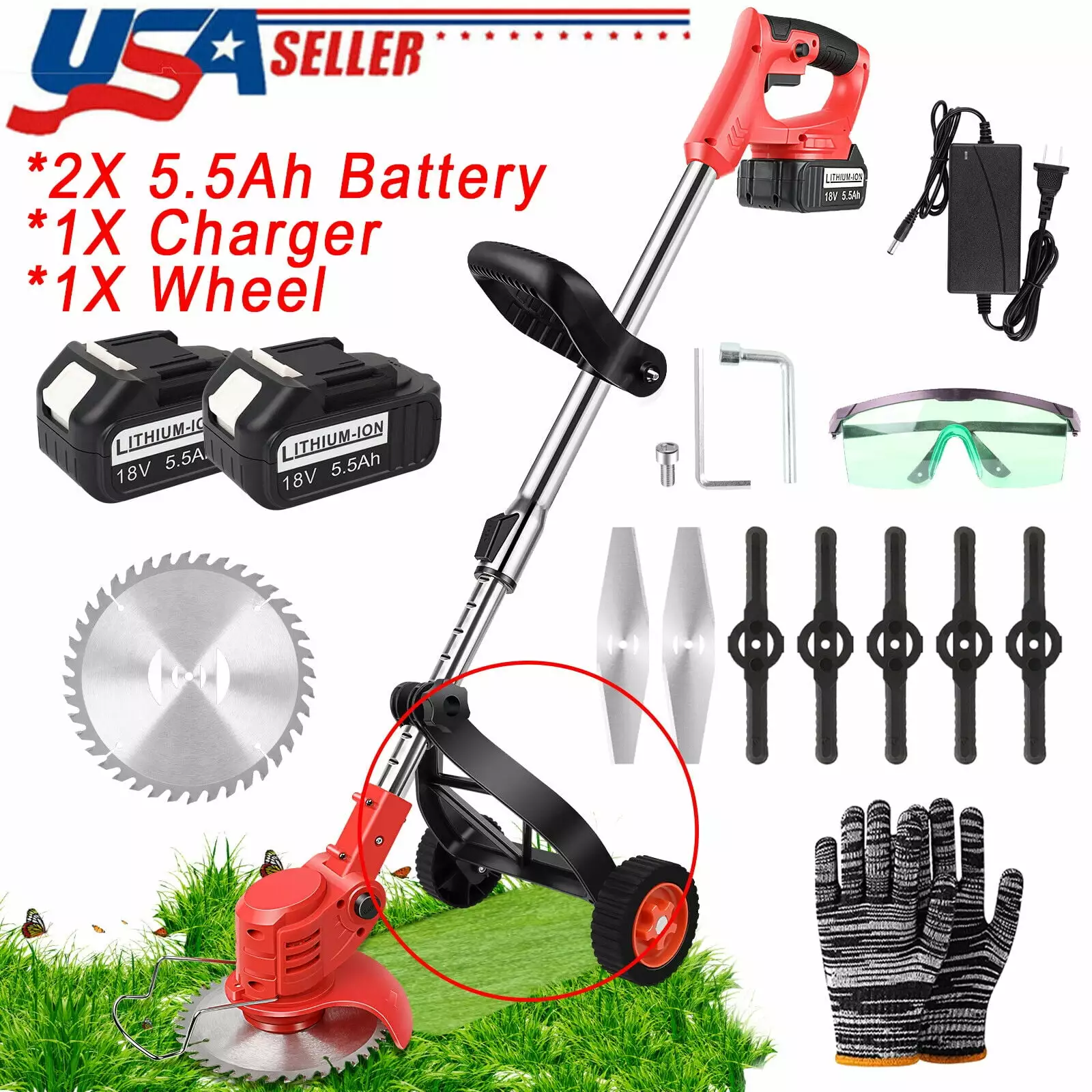 ZGBY Cordless Grass String Trimmer Edger Weed Eater 2X 5.5Ah Batteries & Charger ZGBY Home Products