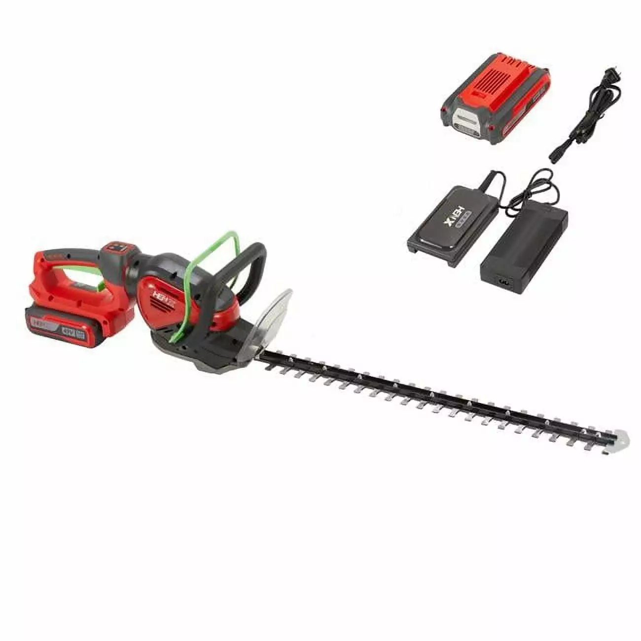 24 . 40V Cordless Brushless Hedge Trimmer Charger & Battery. Red & Green Balcony Beyond
