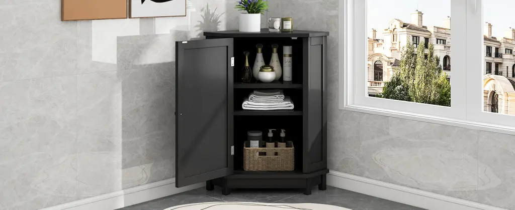 Black Bathroom Cabinet Triangle Corner Storage Adjustable Shelves rnb