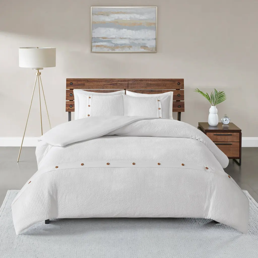 3 Piece Cotton Waffle Weave Duvet Cover Set King Size White jla