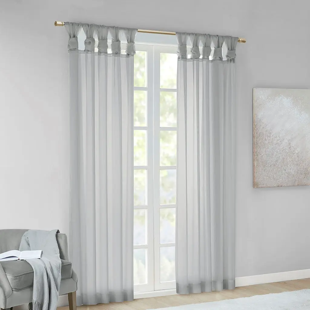 Light Grey Polyester Twist Tab Voile Sheer Window Curtain Pair Home Decor jla