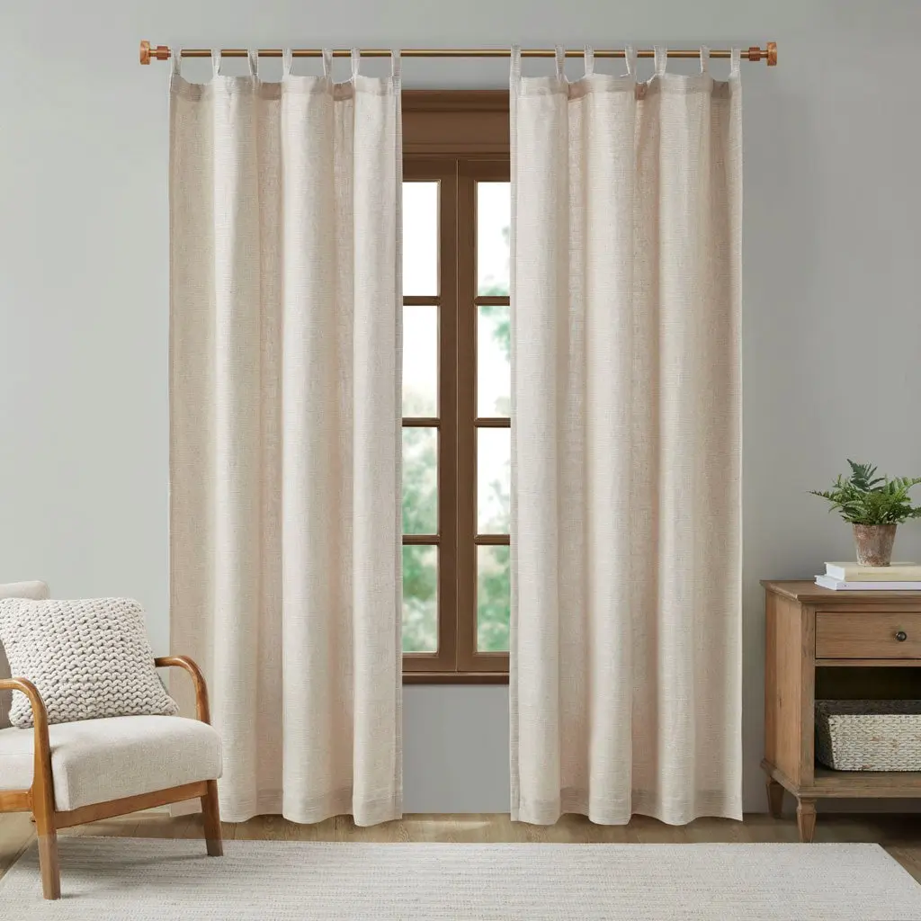 Faux Linen Tab Top Fleece Lined Curtain Panel Single Panel Natural Color jla