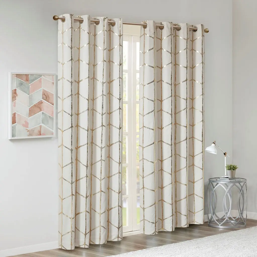 Total Blackout Metallic Print Grommet Top Drape Panel Pair 2 Pcs Window Curtains jla