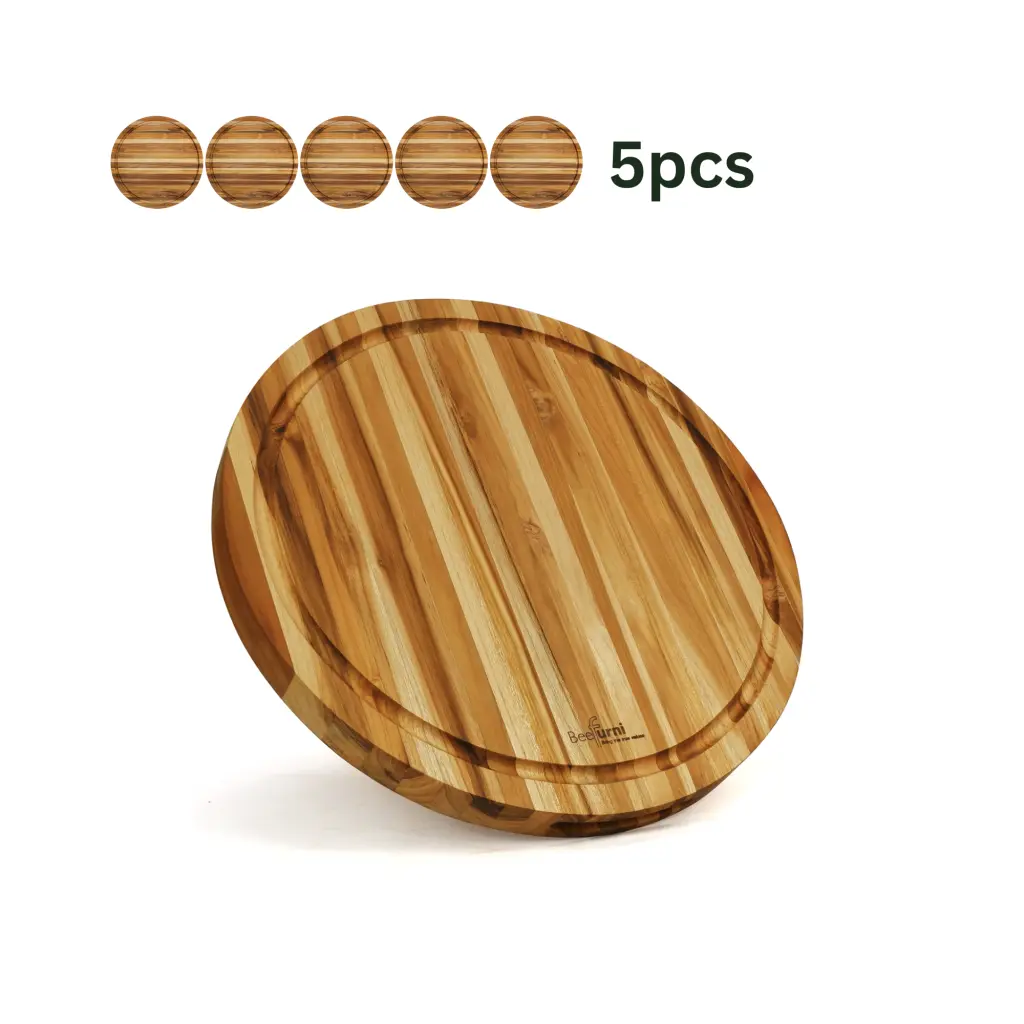Round Teak Cutting Board BF02003 S 15.75 Inch Pack 5 Pieces Natural w685beefurni